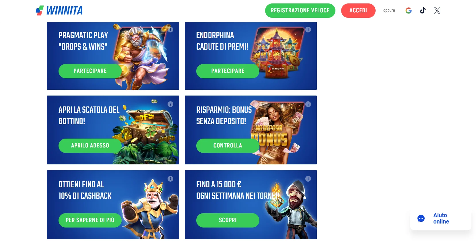 Winnita Casino bonus di benvenuto e promozioni disponibili