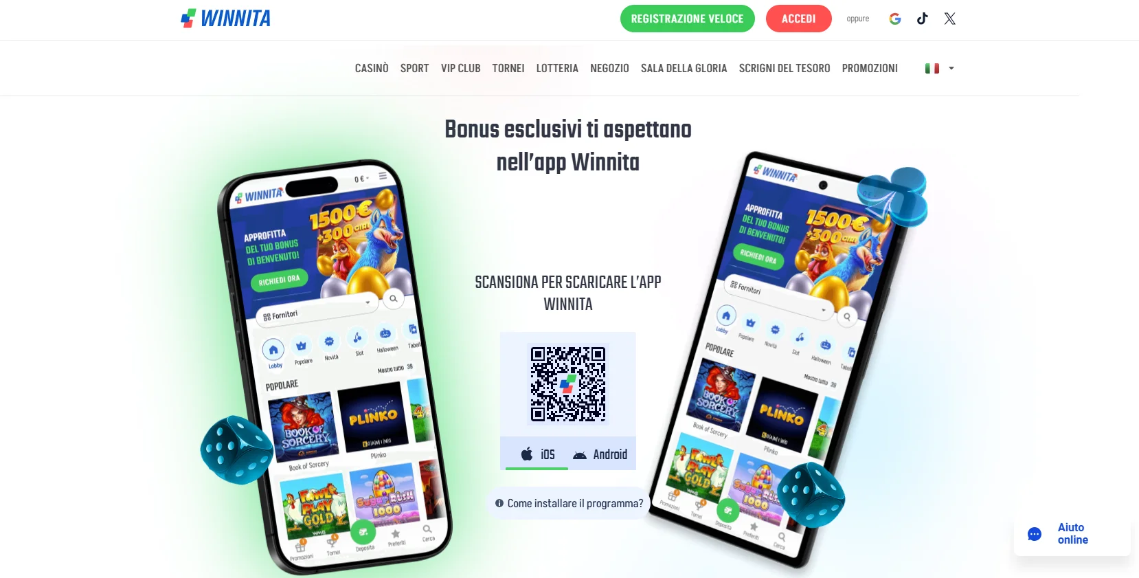 Winnita app e versione mobile per giocare da smartphone